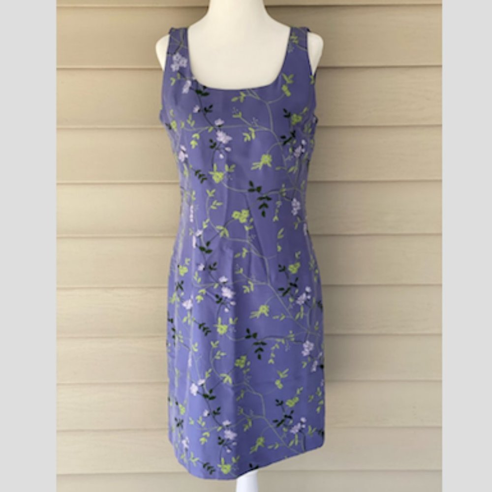 Silk Club Collection Sheath Dress Embroidered Beaded Purple Green Size 8